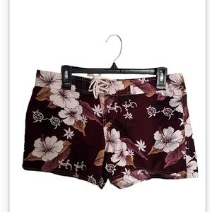 SHAY BOUVIER 90' vintage burgundy floral sea turtle board shorts size 9